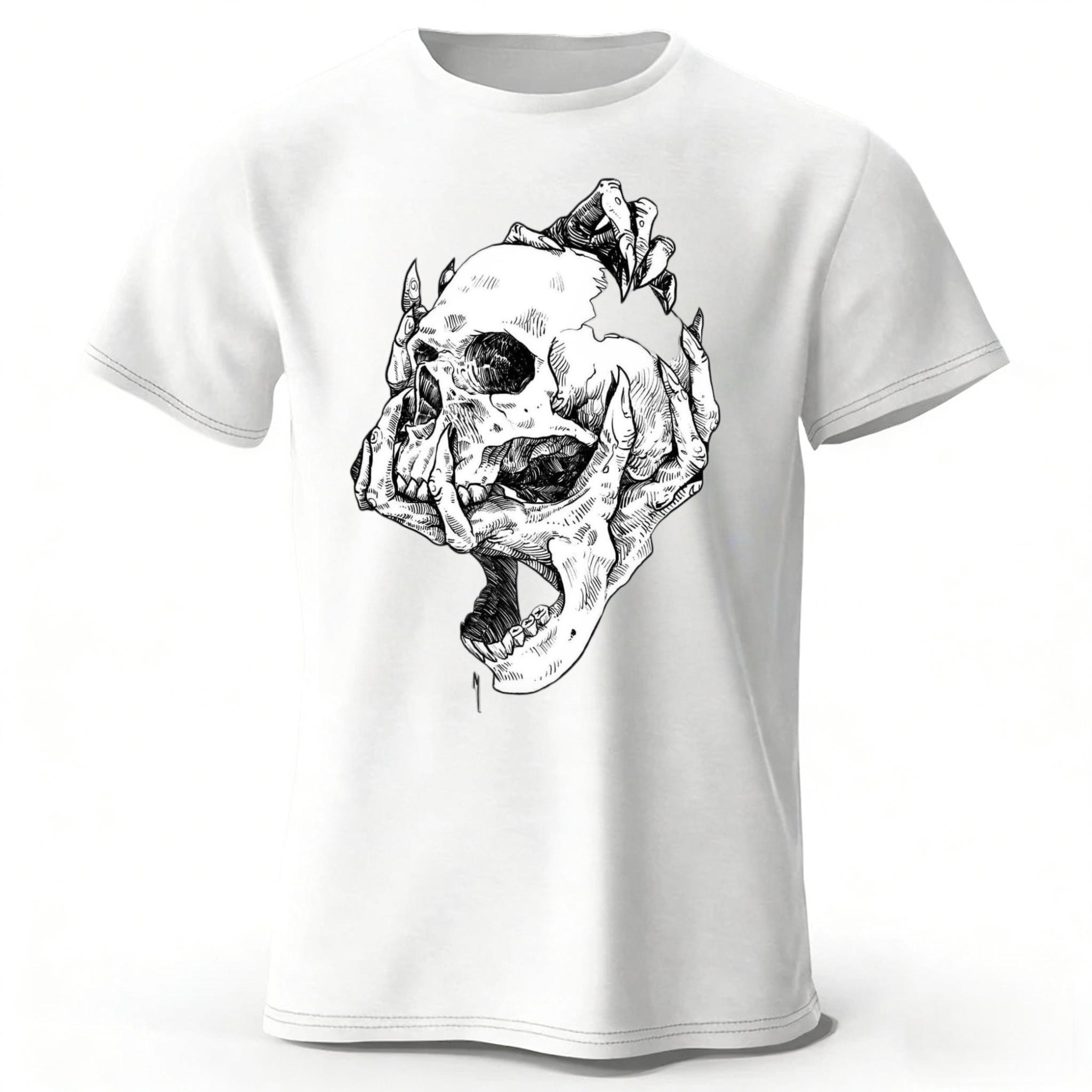 

Summer Mens Skull Print Pure Cotton Tshirt Printed Plus Size Womens Pure Cotton Tshirt Casual Street Photography Clothing 4XL