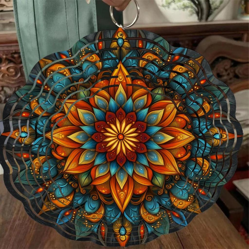 10 Inch Vibrant Stained Glass Wind Spinner with 360 Swivel Hook for Garden Balcony Lawn Decor Bohemian Floral Design
