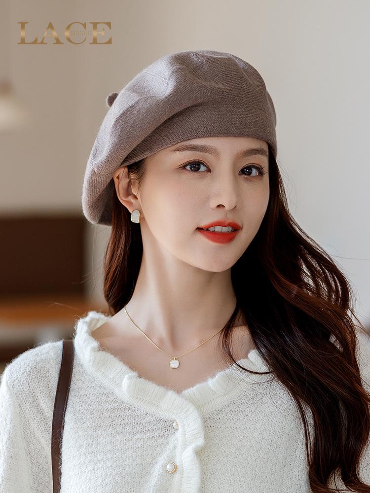 

Женский кашемировый вязаный берет - Осень/Зима, Корейский стиль, Лестная посадка, Японская шерстяная шляпа художника. Adult Universal Size (55-60cm) света кофе