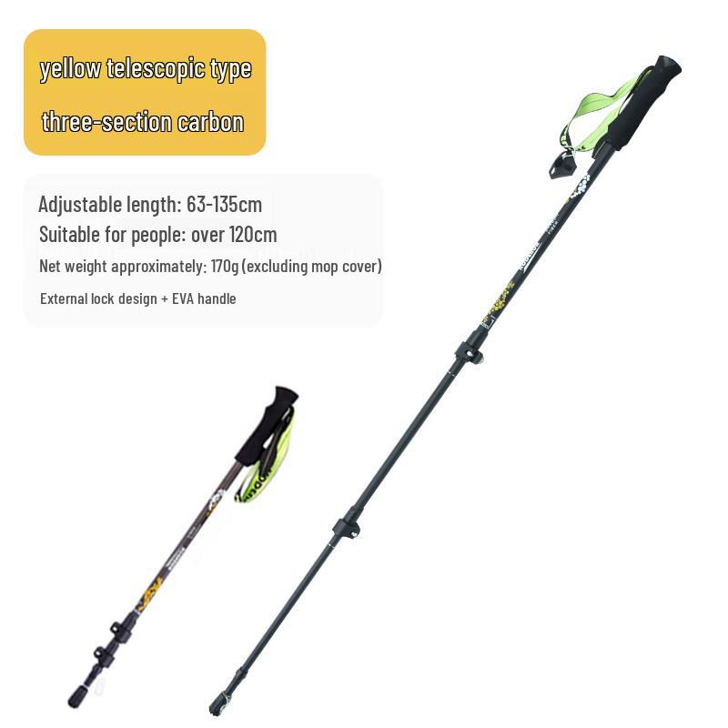 Ultralight Carbon Fiber Three-Section Trekking Poles with External Lock for Hiking and Walking