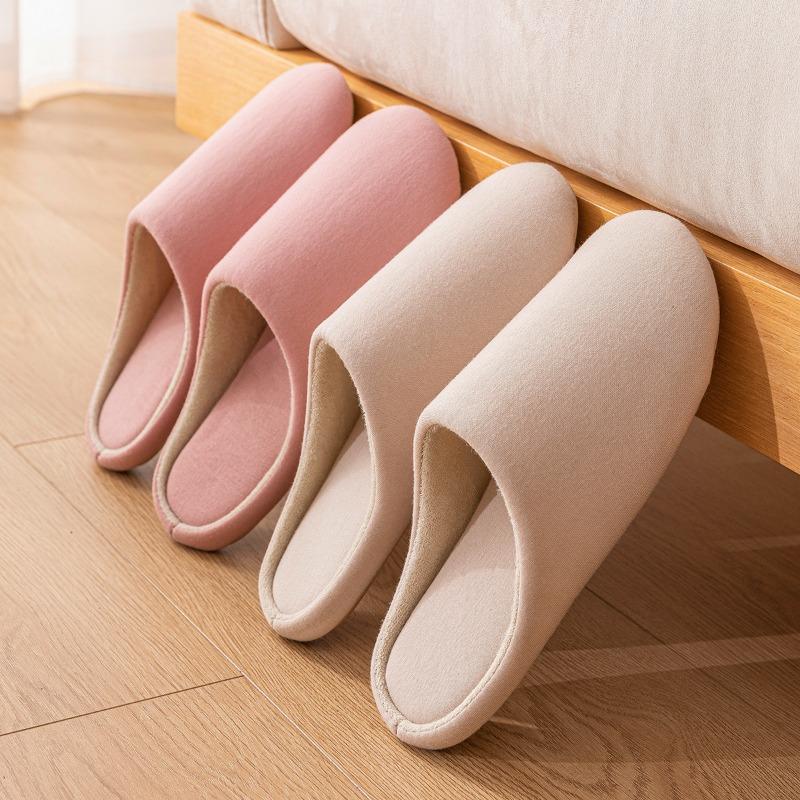 Japanese silent slippers indoor home bedroom wooden floor four seasons men and women soft bottom warm breathable autumn and winter cotton slippers