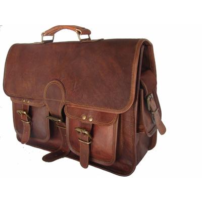 Borsa a tracolla per laptop da uomo in vera pelle marrone vintage