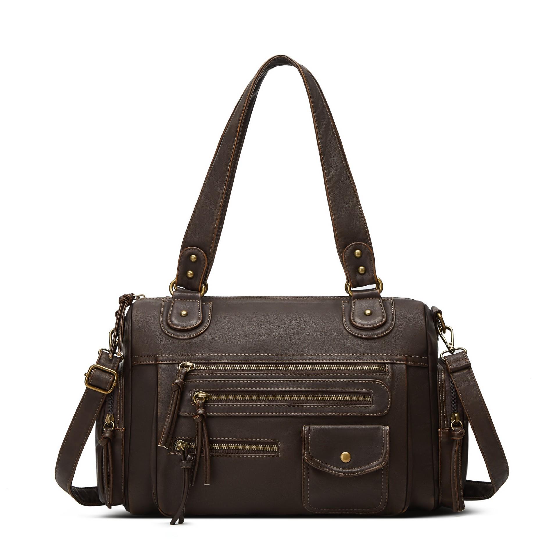 Zipper Retro Hot Girl Motorcycle Bag Large Capacity Bronze French Shoulder Bag