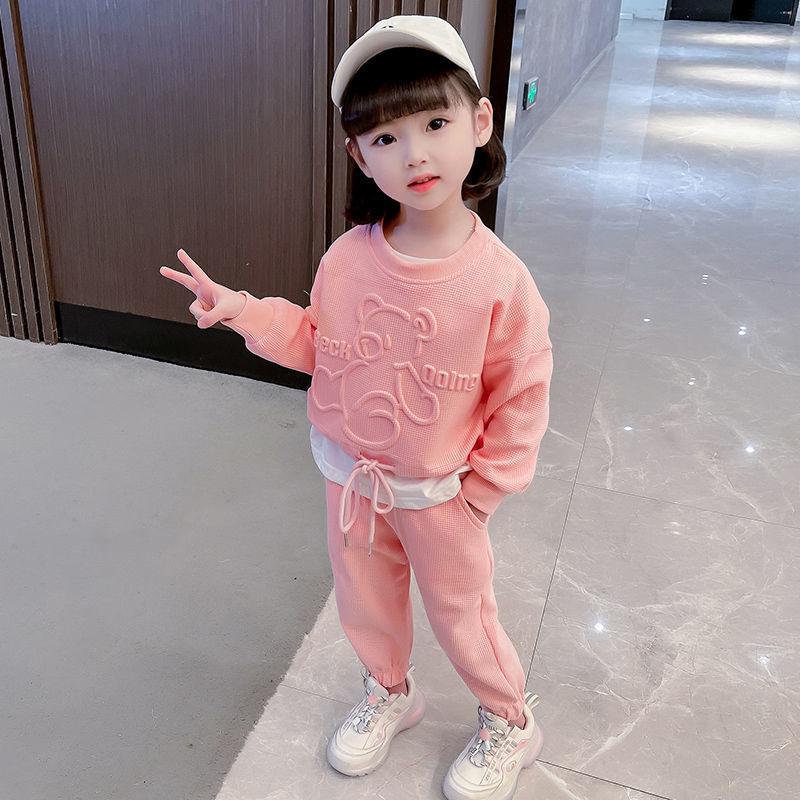 Girls Fall Bear Sweatshirt And Casual Pants Set Kids Long Sleeve Sportswear Two Piece Outfit For Toddler