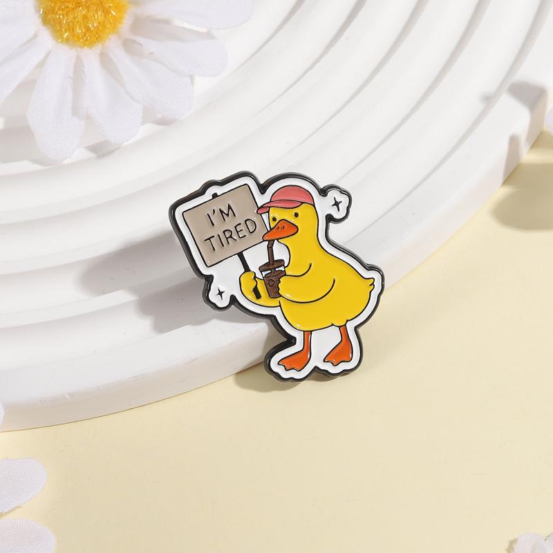 Cool Duck Enamel Pins Custom I'm Tired Anime Duckling Brooches Lapel Badges Clothes Animal Jewelry Gift for Friends