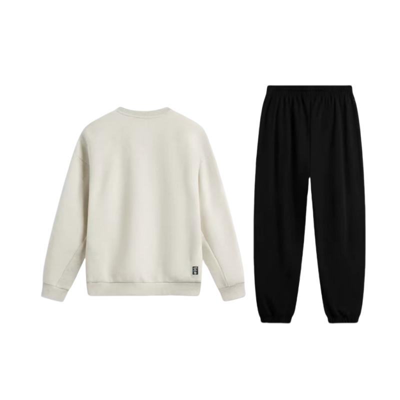Li-Ning Round Neck Pullover Letter Print Long Sleeve Sweatshirt With Drawstring Cuffed Pants Casual Sports Set Unisex Sets AWDV031-6+AKLU939-4