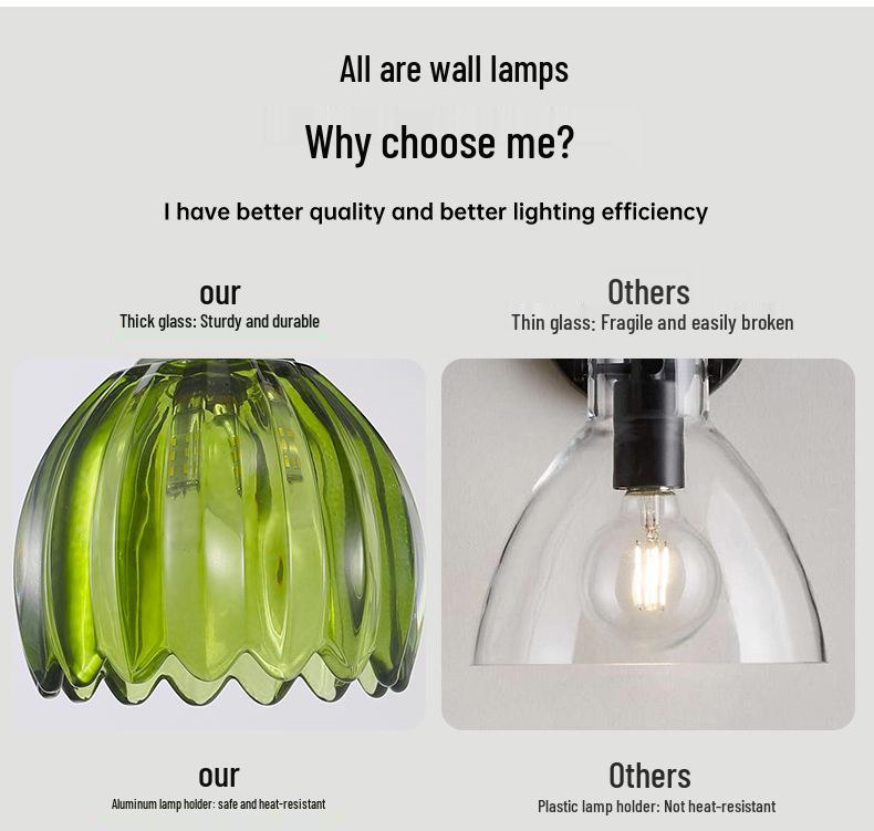 Nordic Amber Glass Wall Lamp - Green Retro Style for Restaurant, Coffee Shop, or Bedside