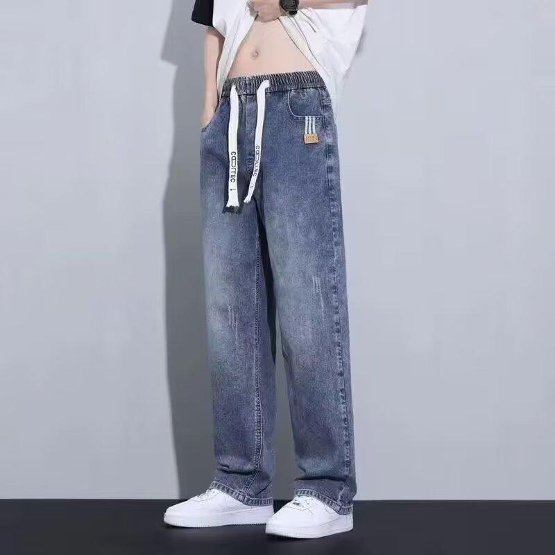 Men s Loose Fit Straight Leg Wide Leg Pants Spring/Summer Casual Boys  Casual Jeans S синий
