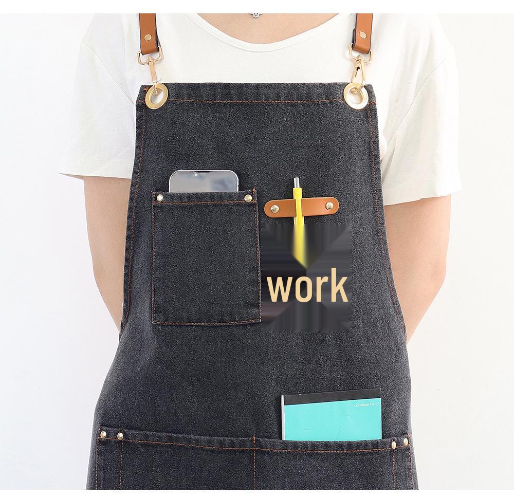 Washable Denim Apron: Durable Workwear for Coffee, Milk Tea, or Florist Shops with Custom Logo Option