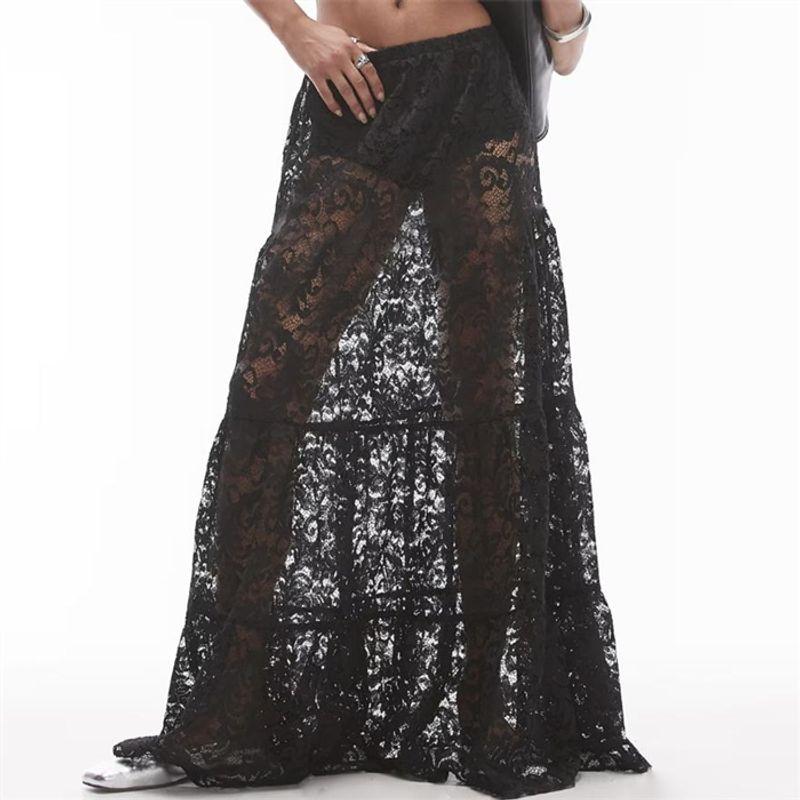 

Мода INS Мода Сексуальная Юбка с Высокой Талией Кружевная Прозрачная Юбка Длинная Юбка Сексуальная Кружевная Юбка Макси Black L