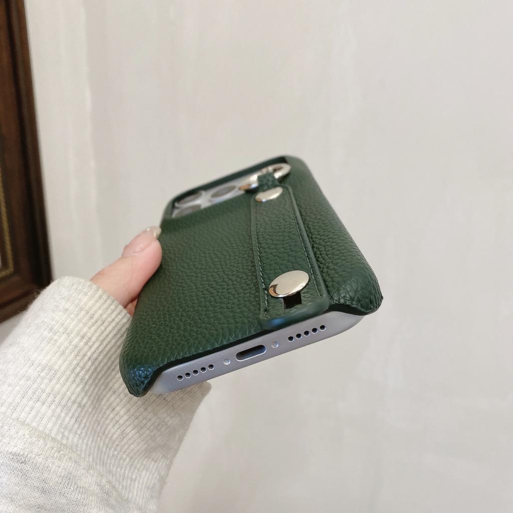 Lychee Ring Holder Stylish Wristband PU Leather Phone case For iPhone 17 Pro Max 16 Plus 15 14 13 12 kickstand Shockproof Cover