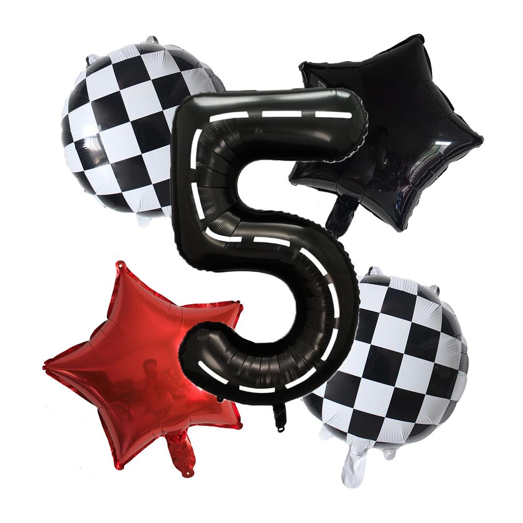 5pcs Race Car Balloon 40 Inch Racetrack Number Balloon 2 Black Baby Shower Boys Two Fast Birthday Race Car Theme Party Decorate