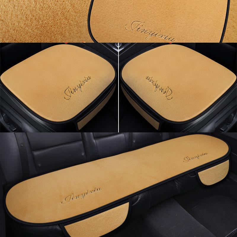 

Универсальный комплект плюшевых подушек для сидений из шерсти - Зимний без спинки из кроличьего меха, Теплый чехол для заднего ряда из 3 частей Single Seat бежевый