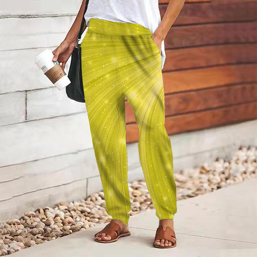Women Abstract Printing Pants Lace Up Elastic Waist Loose  Trousers Casual Long Pants Trousers with Pockets