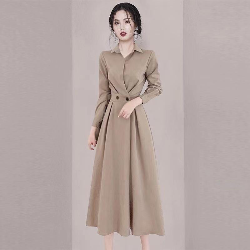 Spring French Hepburn Style Professional High-end Dress Women's Fashion Temperament Light Luxury Royal Sister Style Long-sleeved Shirt Skirt