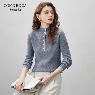 Komongboca Women's 100% Wool Mock Neck Slim Fit Knit Sweater