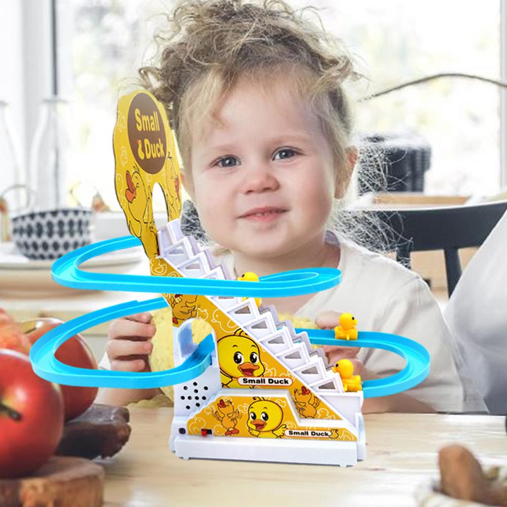 Set de roller coaster pentru copii de jucărie pentru urcarea scărilor de rață electrică cu lumină LED intermitentă