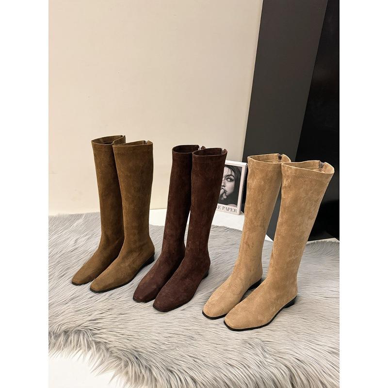 Dicker Absatz Vintage Wildleder Lange Stiefel Damenschuhe Jahr Skinny Boots Mittlere Ritterstiefel