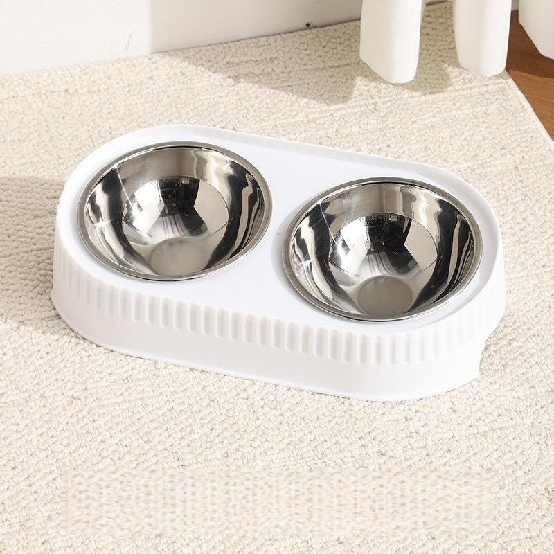 Double Stainless Steel Pet Bowl: Raised Feeder with Wide Non-slip Base, Double Food and Water Compartment with Neck Support