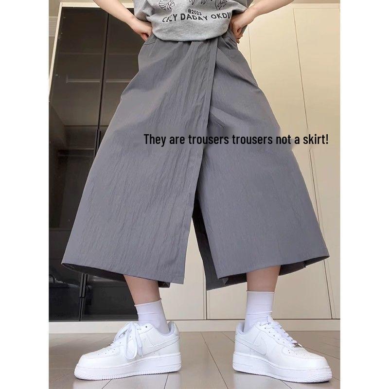 Gray Yamamoto Slimming A-line Culottes: High-Waist, Petite Fit, Wide-Leg Midi Skirt for Summer 2025