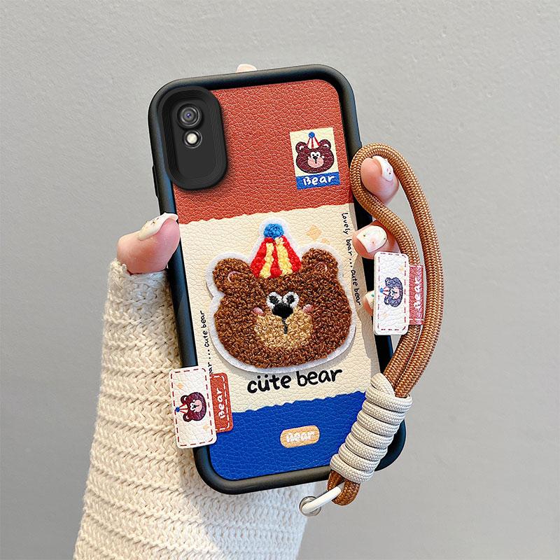 KEYSION Cartoon Cute Plush Embroidery Case for Redmi 10A 9A 9C with Lanyard Silicone Shockproof Phone Cover for Xiaomi Redmi 9C 10A 9A