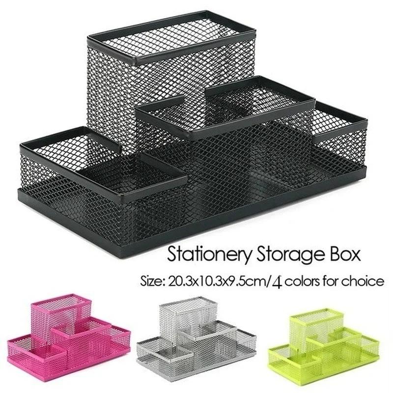 Multifuncional Desk Metal Mesh Pen Holder Organizer Office School Stationery Storage Box Pencil Case Stand Desktop Accessories