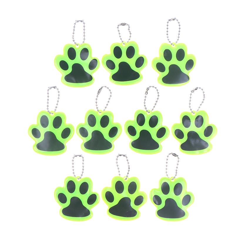 10Pcs Cute Paw Reflective Keychain Outdoor Night Safety Kids Pet Double-Sided Reflective Backpack Accessories Pendant