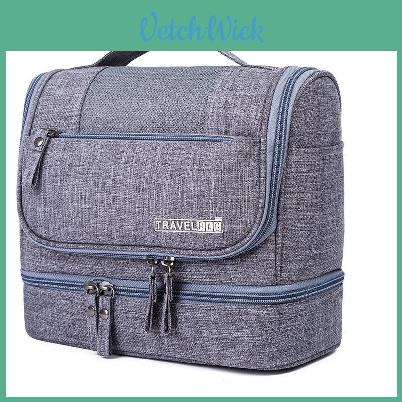 Trendy Letter Pattern Polyester Toiletry Bag With Separate Upper And Lower Layers For Everyday Use
