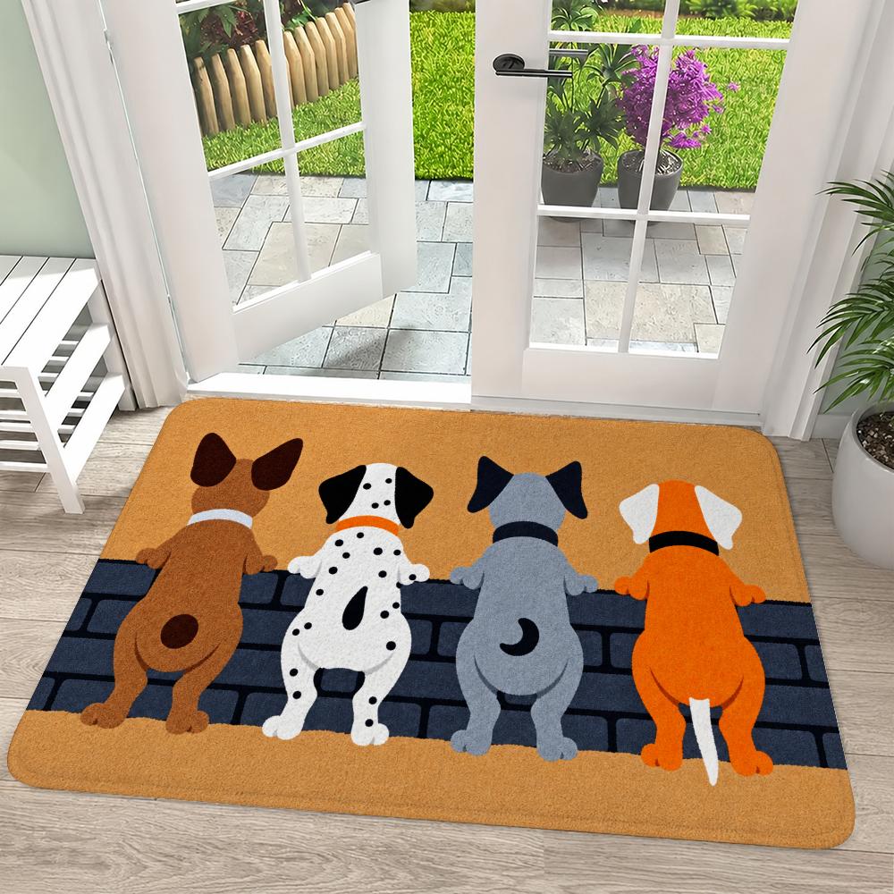 Four Dogs Peering Over Wall Floor Mat Flannel Rug Soft Non Slip Washable Door Mat For Bathroom Bedroom Kitchen Home Decor