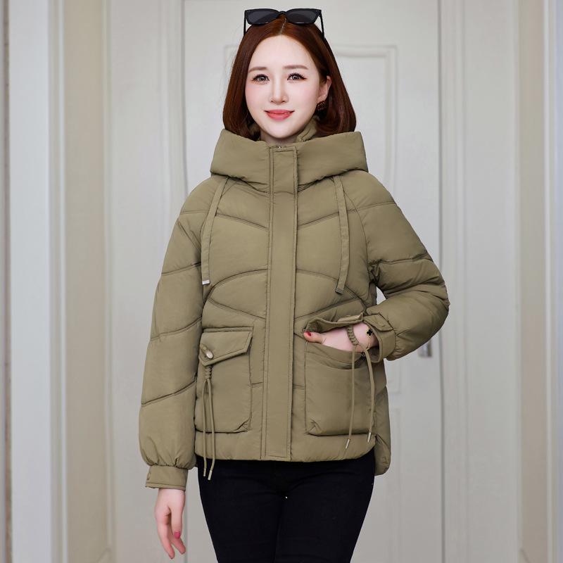 2025 casual down cotton jacket women's solid color thickened small cotton jacket hooded loose padded jacket jacket