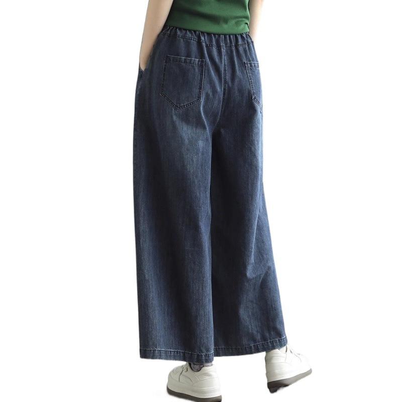 Jeansi Dama cu Picior Larg cu Talie Elastica Jeansi de Toamna Pantaloni Dama Largi cu Talie Inalta cu Picior Drept