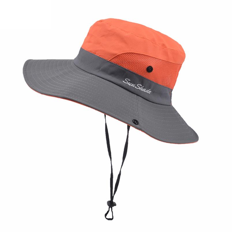 Summer Quick-drying Anti-UV Sun Hats Wide Brim Sunscreen Bucket Hats Panama Cap Breathable Mesh Drawstring Adjustable Hiking Hat