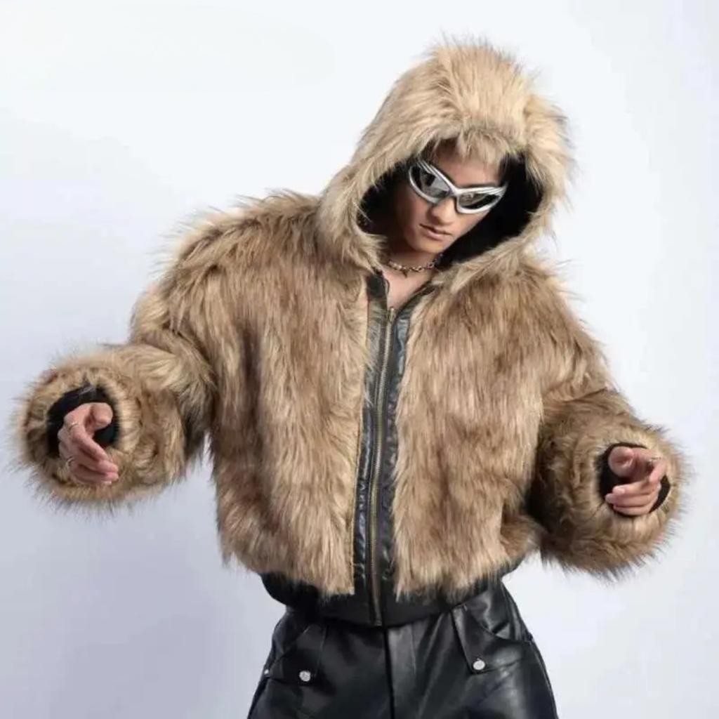 STREETRICH Pánské prošívané bundy Americký styl PU kůže Oboustranné Faux Fur Fleece Zesílené Jednobarevné Volné Pánské kabáty Trendy