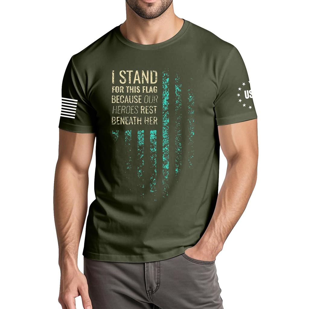 Men's Fashionable Casual Independence Day Printed Round Neck Short Sleeve T-Shirt Top