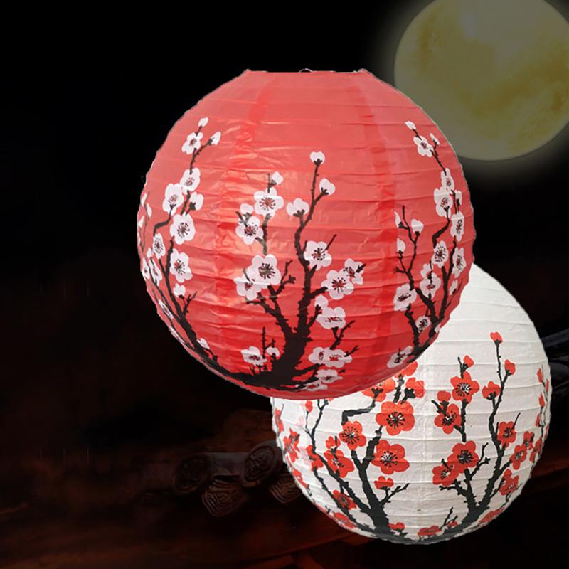 30/35 cm Lampion Papierowy Okrągły Kwiat Śliwy Abażur Chiński Antyczny Lampion Papierowy Lampion Papierowy na Rok Wystrój Domu