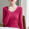 New Autumn and Winter Women's Pullover Sweater Long-sleeved Tight Slimming Knitted Sweater V-neck Slimming Base Layer