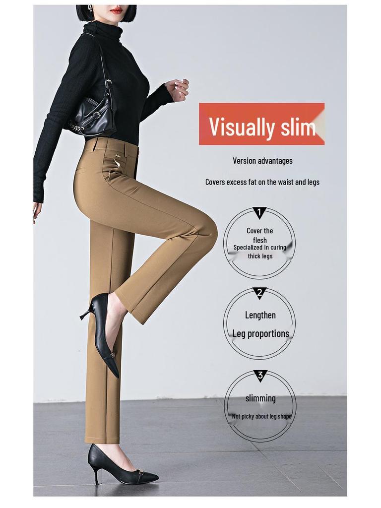 Saidel Women's Plus Size Straight-Leg Casual Pants - Slimming Baguette Style for Spring & Autumn 2025