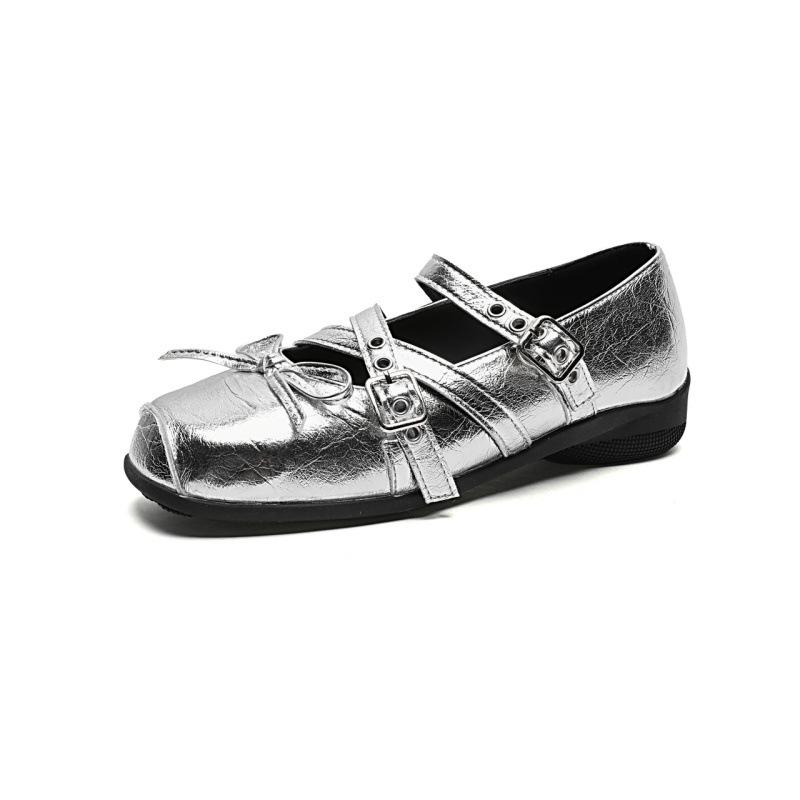 The owner's own version~ Red cross-strap bow small single shoes women's new shallow rivet flat-soled ballet shoes