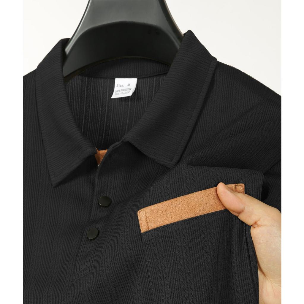 Mens Spring Long Sleeve Polo Shirts Classic Button Basic Textured T Shirts Casual Slim Fit Golf Tee Shirt