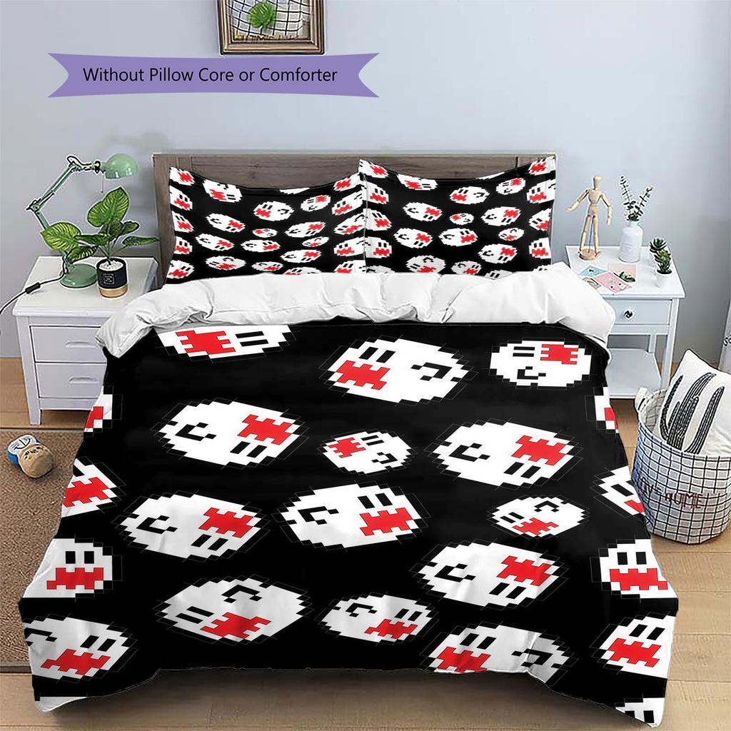 Boo Mario Pattern Bedding Home Decoration Birthday Gift ( 1 Duvet Cover + 2 Pillowcase, Without Core),fan Merchandise.