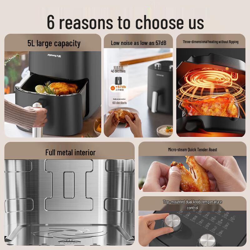 Joyoung No-Flip 5L Air Fryer CN plug (adapter included)
