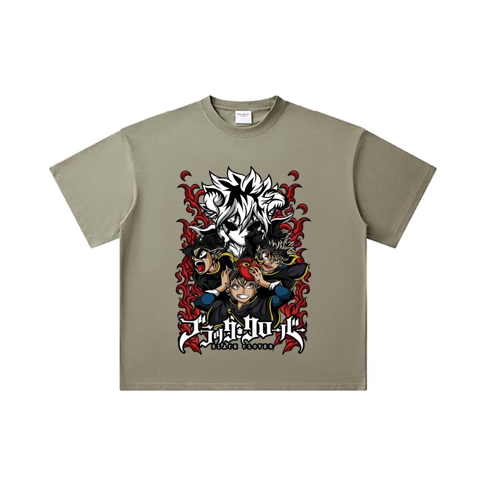 260 GSM Double Yarn 32 Count 100% Cotton Black Clover V9 Print Unisex Heavy Cotton T Shirt