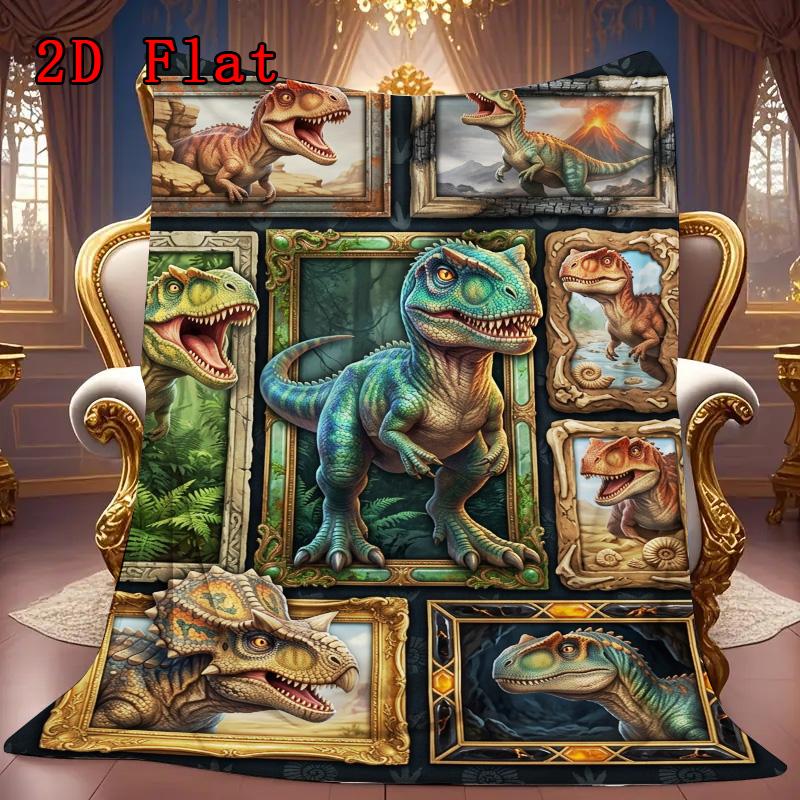 Dinosaur Collage 2D Flat Pattern Flannel Blanket, High quality All Seasons, Home Decor, Warmth and Comfort, Perfect for Christmas Gifts.
