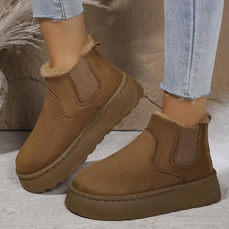 Fleece-Lined Round-Toe Slip-On Cotton Boots New Fall/Winter Oversized Thick-Sole Snow Boots for Women