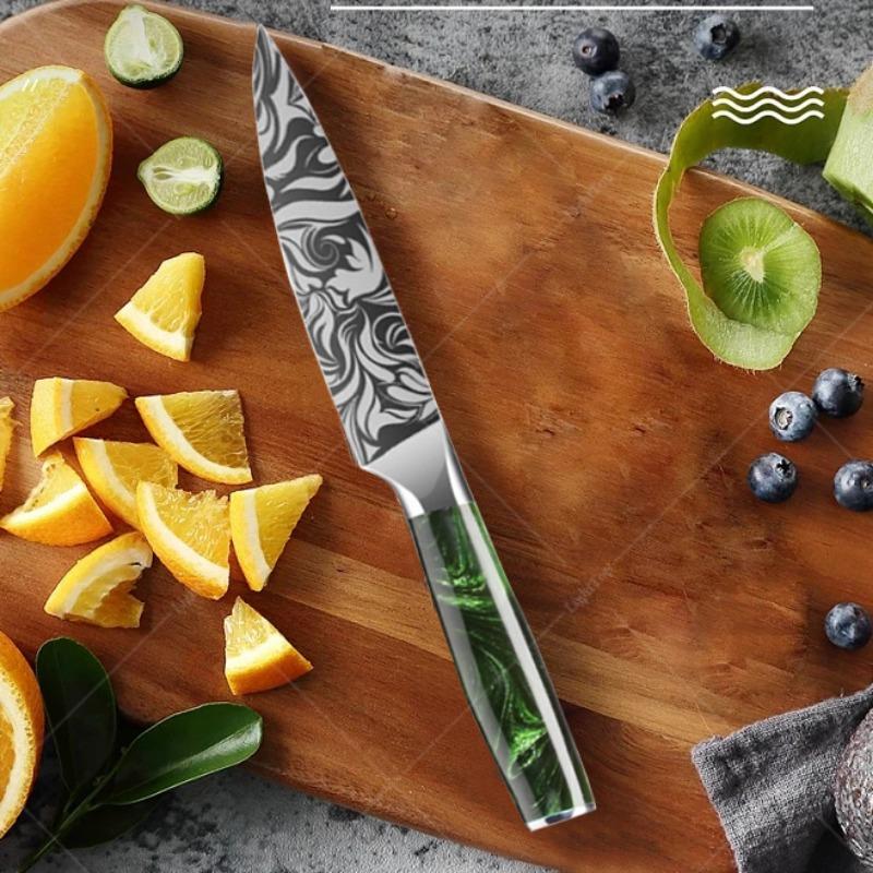 Stainless Steel Fruit Knife Small Damascus Pattern Fruit Peeling and Slicing Multi-purpose Knife Household Kitchen Knife