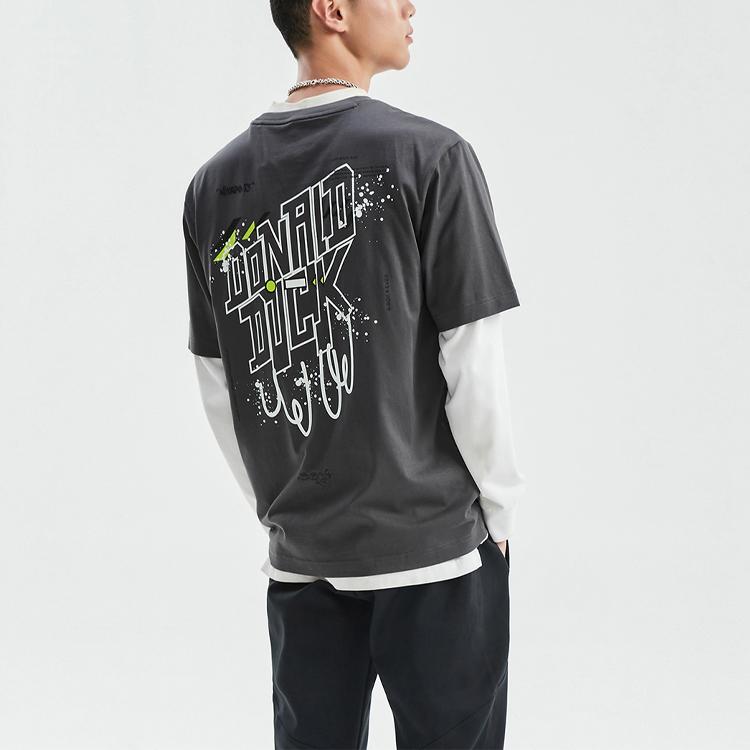 Li Ning x Disney Cartoon Print Crew Neck Short Sleeve T-Shirt Unisex Tops Black Gray AHSR546-2