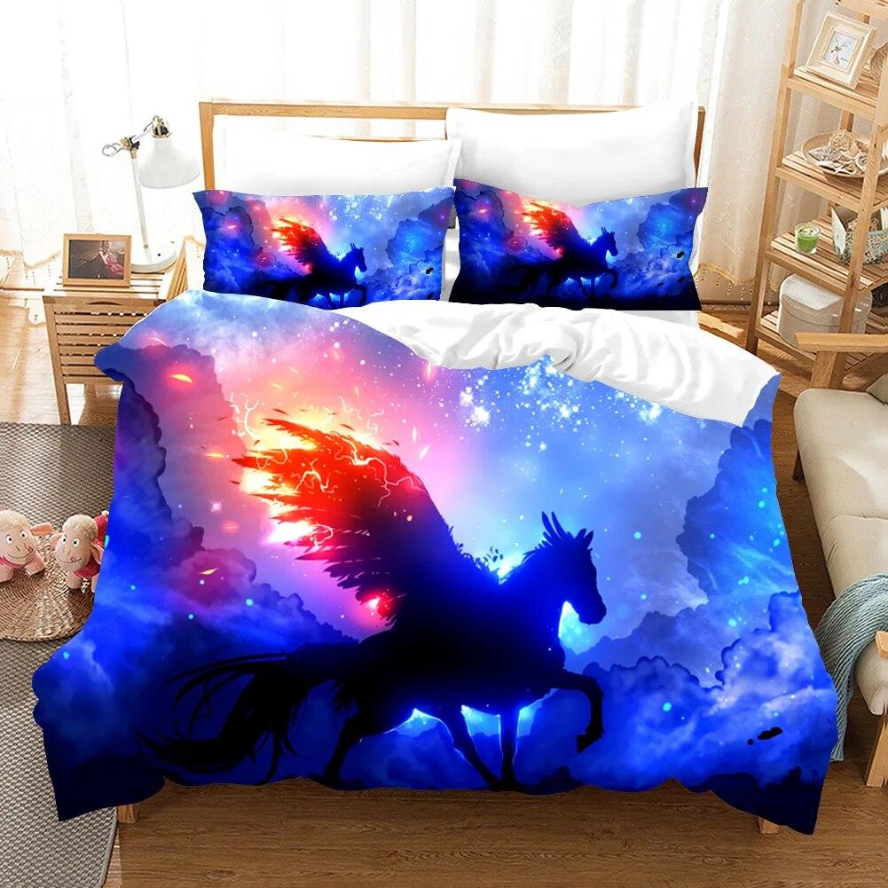Unicorn Fiction Horses Bedding Set For Kids Cartoon Aniaml Duvet Cover Twin King Size 3D Quilt Cover Bed Set Wholesale