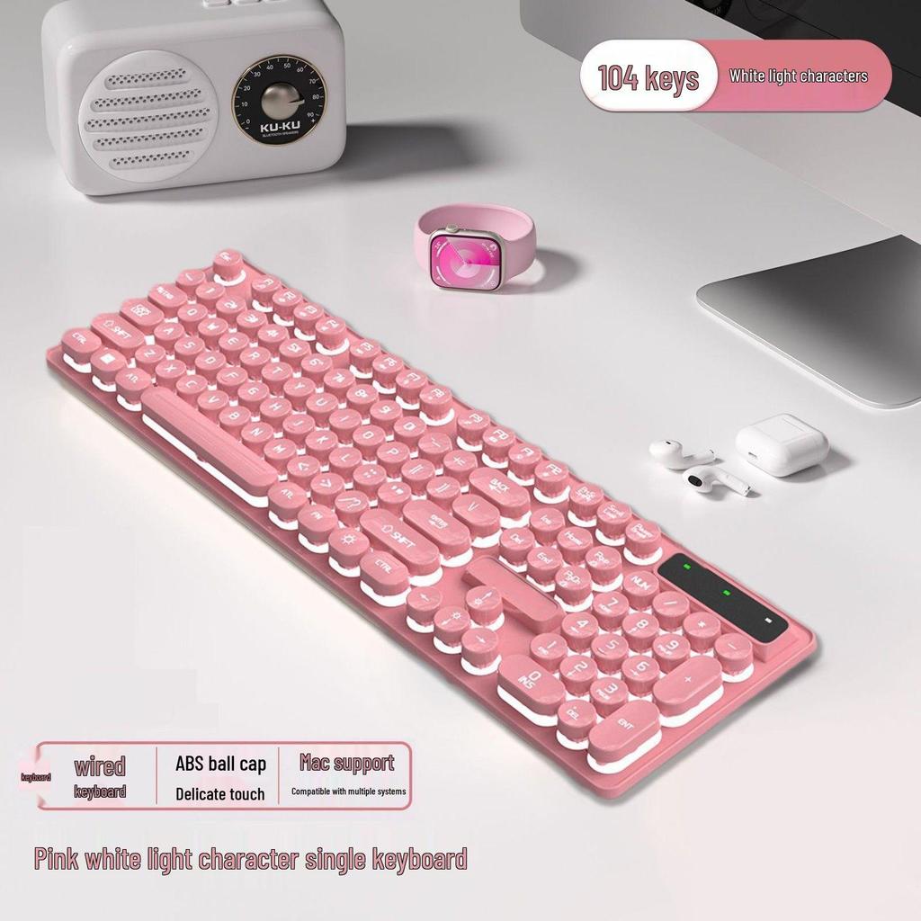 Punk Wired Mechanical Keyboard & Mouse Set with Color-Block Design, Backlit Keys, High Aesthetic, and Enhanced Tactile Feel for Office and Gaming Use