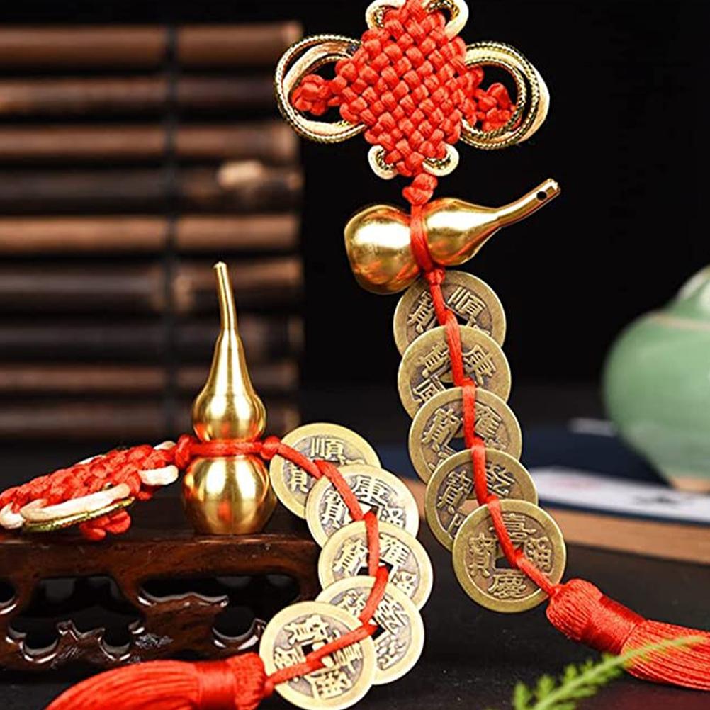 2 Pcs Copper Gourd Decorations Chinese Style Pendant Spring Festival Home Wall Door Hanging New Year Supplies Bonsai Tassel