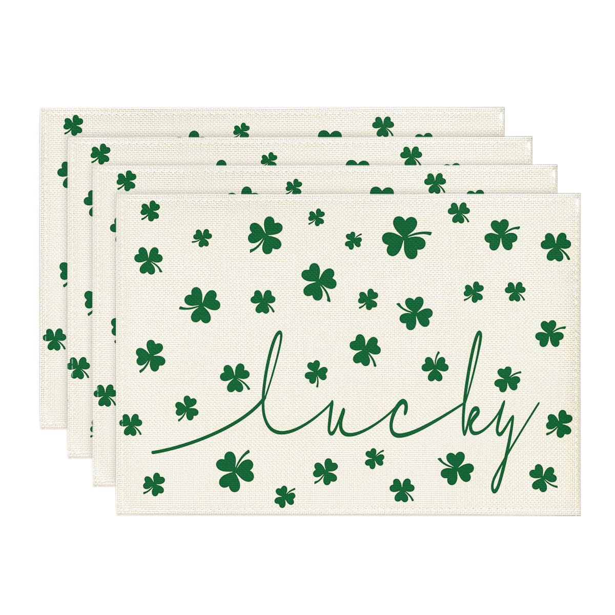 

Green Lucky Shamrock St. Patrick s Day Placemats Set of 4, 12x18 Inch Seasonal Spring Table Mats for Party Kitchen Dining Decoration 12 x 18 , Rectangular 4 Pcs